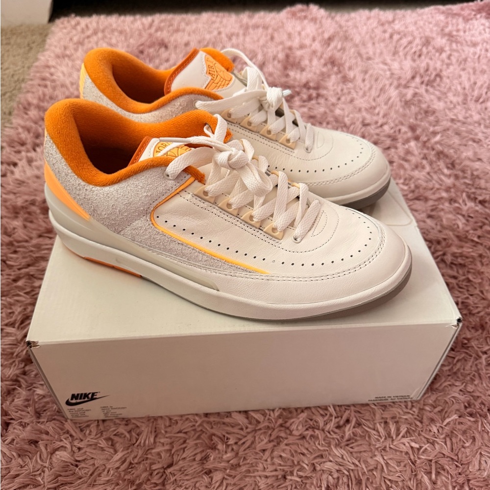 Air Jordan 2 Retro White and Orange Low-Top Sneakers